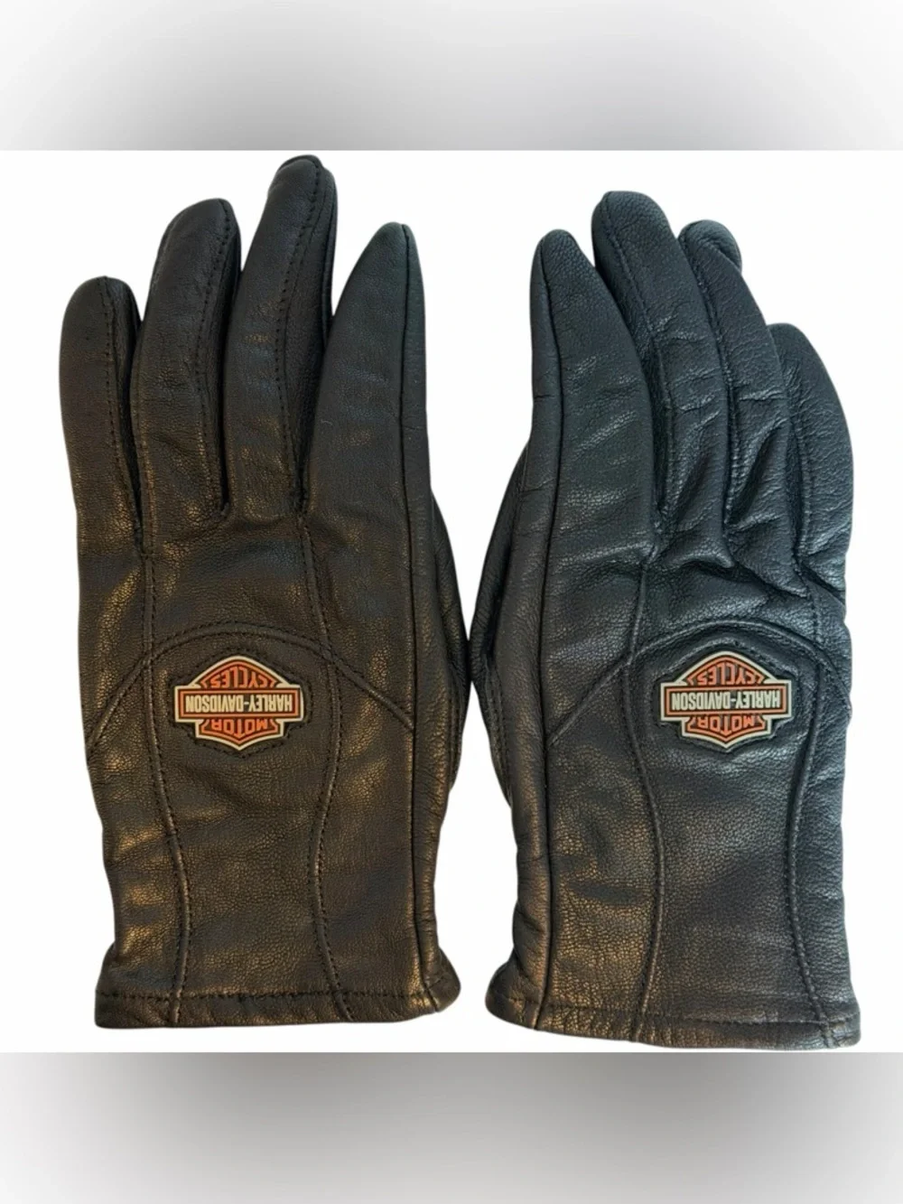 Harley-Davidson Black Leather Riding Gloves with Logo Patch